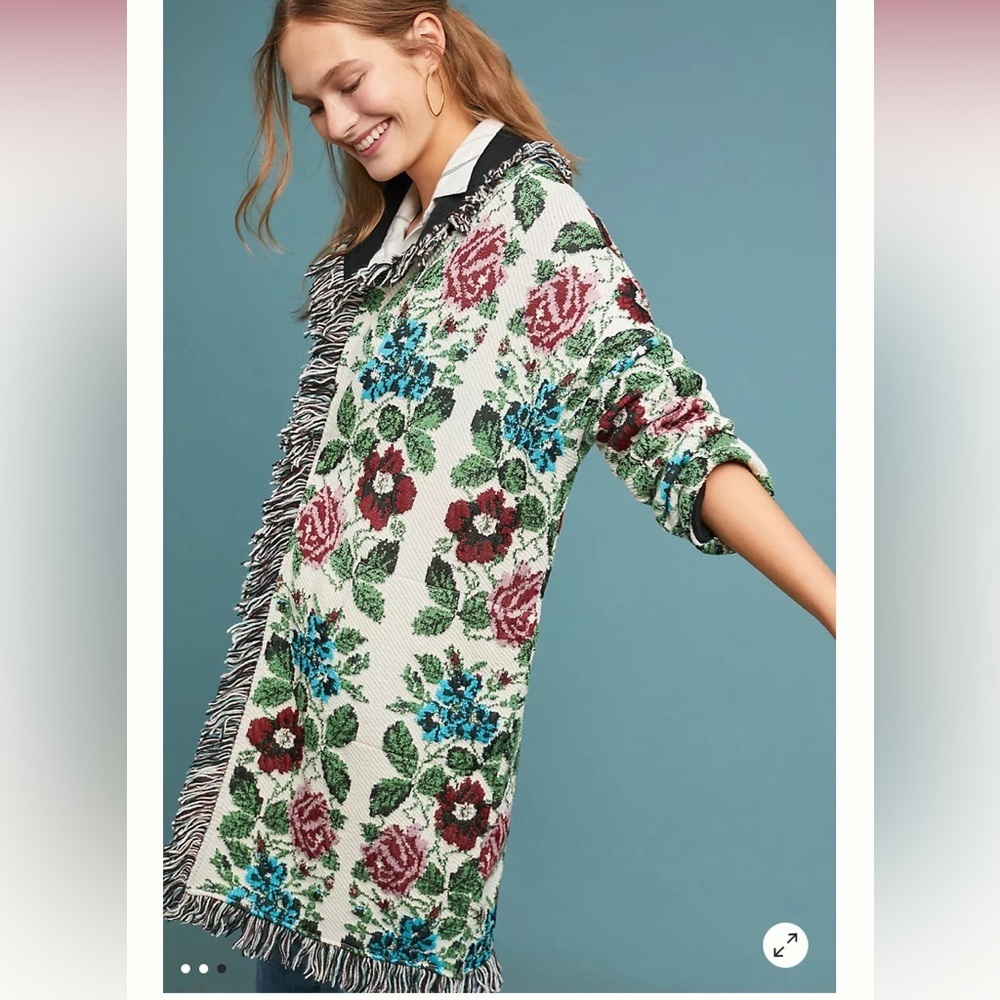 🎉RARE🎉 ANTHROPOLOGIE NWOT Aldomartins Floral Intarsia Cardigan Size L. - Picture 3 of 16